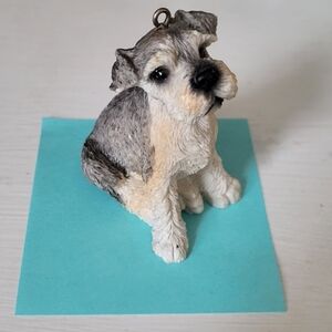 Vtg Mini Schnauzer Ornament Resin Gray Hand Painted Seated Floppy Ears Adorable